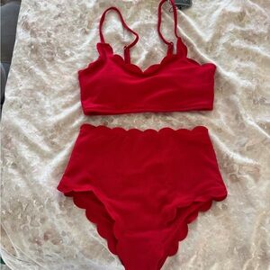 Zaful Red Scalloped Bikini Set